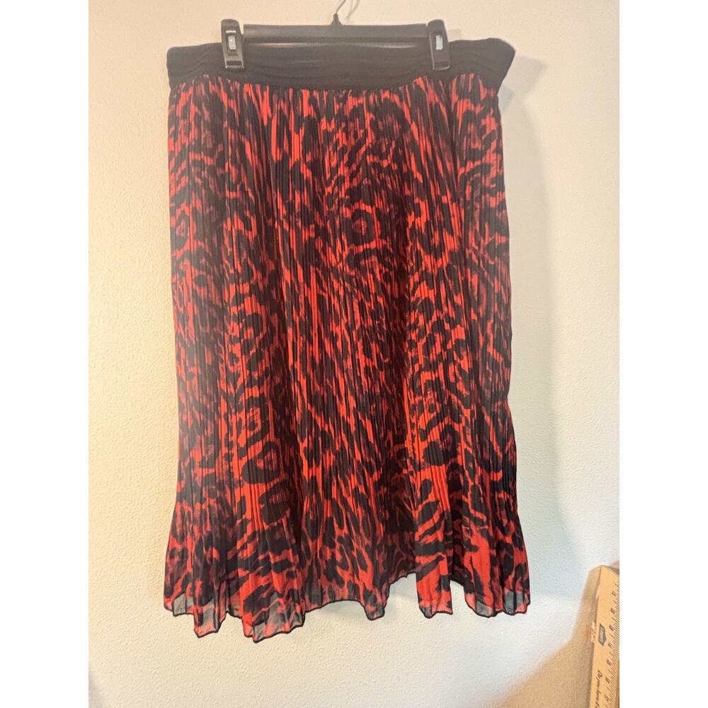Metro‎ Wear Maxi Flared Skirt Sz 2X🌹Elastic Waist Micro Pleated Abstract Casual
